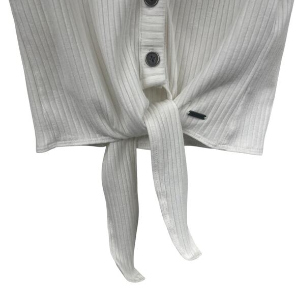 Hollister White Ribbed Henley Top XS Button A&F Elena Gilbert Bella Y2K Inspire - Picture 4 of 7